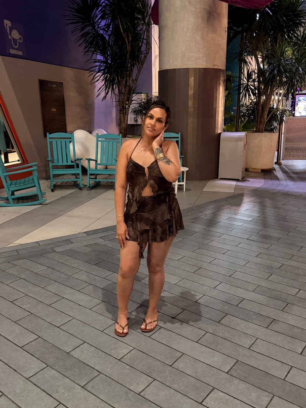 & Other Stories Brown Sheer Mesh Halter Swim Coverup